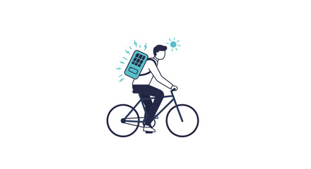 Obraz premium Man riding a bicycle with a solar-powered backpack