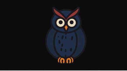 Blue cartoon owl with wide eyes on dark background
