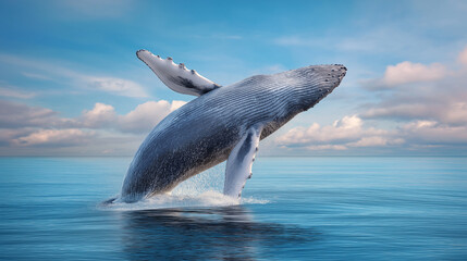 Obraz premium Humpback whale breaching against ocean sky