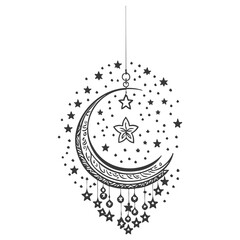 hanging moon star Ramadan illustration grey