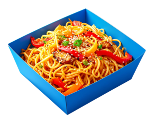 Asian Noodles with Vegetables in Glossy Blue Box