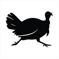 Silhouette of a running turkey with feathers detailed against a for thanksgiving