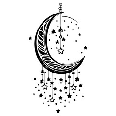 hanging moon star Ramadan illustration sketch hand draw