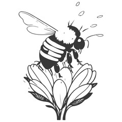 Bee on flower spring illustration grey