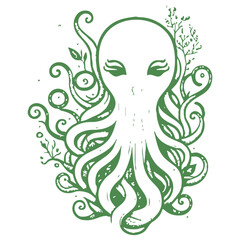 octopus flower illustration green