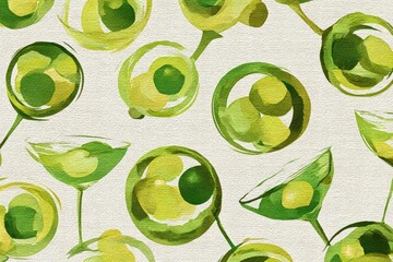 Abstract watercolor pattern of cocktail glasses and citrus