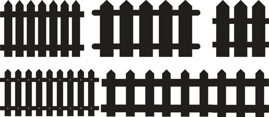 Wooden Fence Icon set. Classic Garden Fencing Symbol. Simple Wooden Fence cassic picket fence that embodies simplicity and security its clean lines and rustic charm.collection of Garden fence wooden.