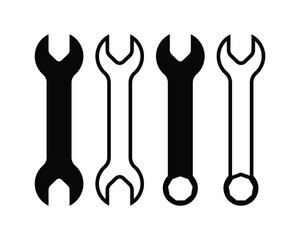 Wrench, Spanner Icon Set – Repair Tool, Combination, Vintage Vector for Apps and Web.