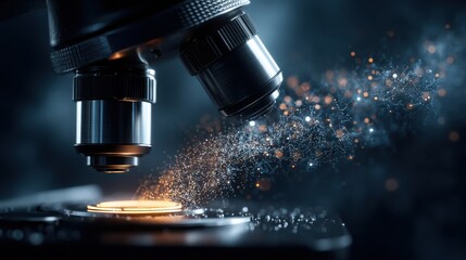 Premium laboratory scene with glossy black microscope