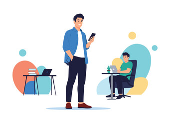 Modern office environment with colleagues collaborating and using technology seamlessly