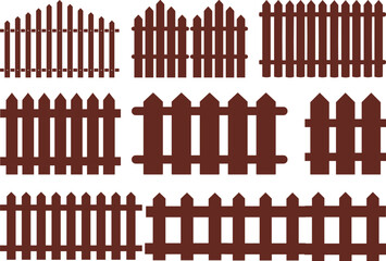 Wooden Fence Icon set. Classic Garden Fencing Symbol. Simple Wooden Fence cassic picket fence that embodies simplicity and security its clean lines and rustic charm.collection of Garden fence wooden.