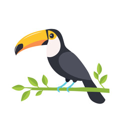 Fototapeta premium A vibrant toucan perched gracefully on a branch with green leaves