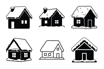 Snow covered house vector icon black color and white background