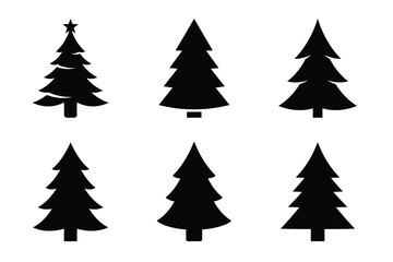 Obraz premium Christmas tree vector icon set, black color and white background