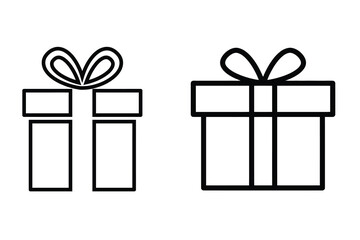 Gift box vector line art icon set black color and white background