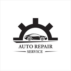 Auto Repair Service Logo – Gear & Car Silhouette Design