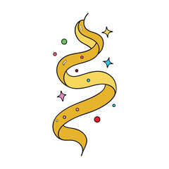 Shimmering swirly golden confetti dances in the air, adding sparkle and joy to any celebration, creating a festive, glamorous, and cheerful atmosphere. 
