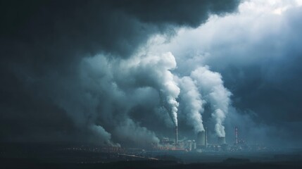 Obraz premium Industrial plant pollution stormy sky