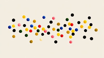 Scattered colorful small balls and dots isolated on white background, representing confetti, candy, or abstract pattern.