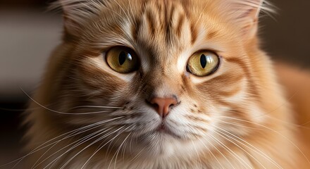A stunning close-up portrait of a fluffy, long-haired ginger tabby cat with captivating yellow-green eyes.