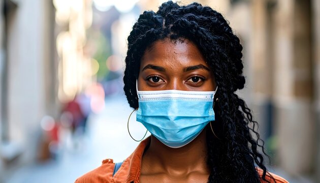 Woman wearing a face mask in a city street