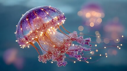 Obraz premium Elegant jellyfish floating with radiant purple glow high resolution picture