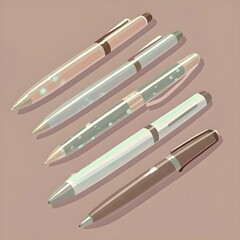 Pastel Ballpoint Pen Set Illustration – Minimal Office Stationery Art