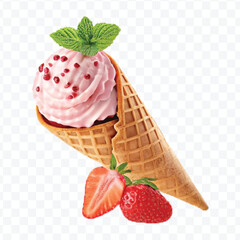 realistic 3d Ice cream cone in different style isolated on transparent background	