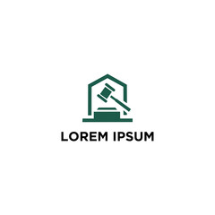 A green logo featuring a gavel inside a house-shaped frame, symbolizing legal or real estate.