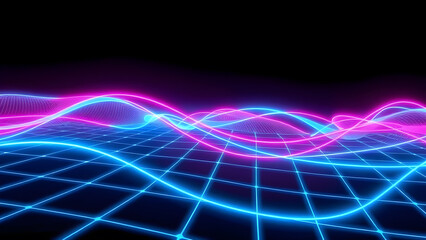 Naklejka premium Futuristic Neon Light Trails Background–Abstract Digital Glow in Blue and Pink Colors