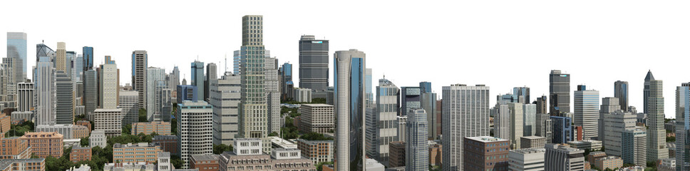 Fototapeta premium Title: 3D render panoramic view of a city on a transparent background