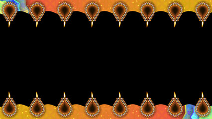 Diwali festival Animated decoration background. Diwali oil lamps with waving orenge shape on black background. Concept for diwali decoration