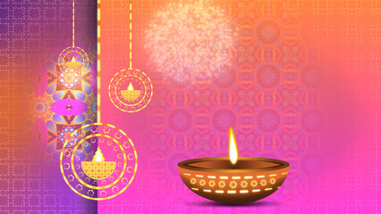 Diwali festival of lights background animation with clay lamps, decorated elements, traditional design and fireworks on different gradient colours.
