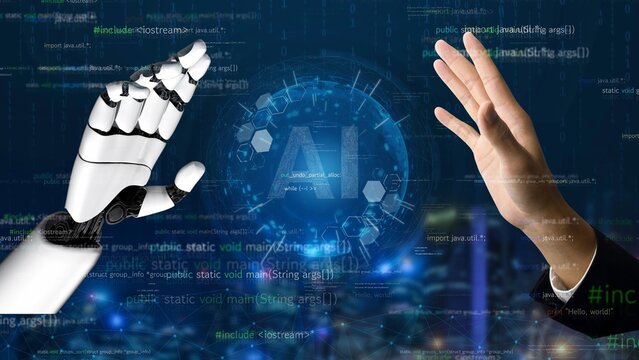 A captivating image depicting a human hand reaching out to a robotic hand, representing the fusion of humanity and technology in advancing artificial intelligence and innovative solutions. Xenic