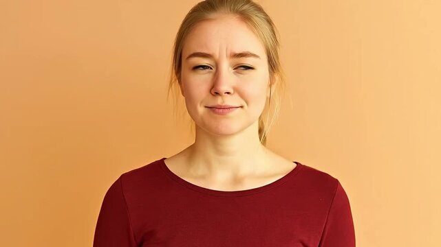 Young Woman Grimacing with Skepticism and Displeasure, Expressing Dislike or Doubt