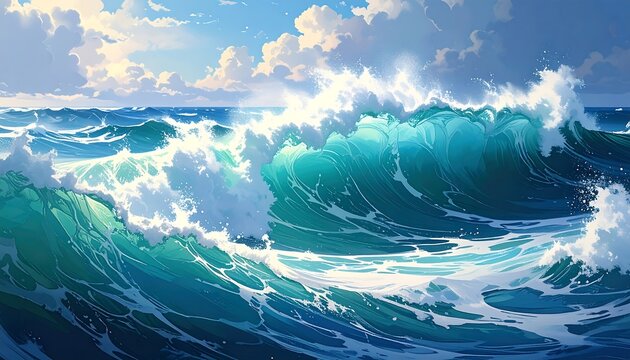 Vast ocean waves under a cloudy sky