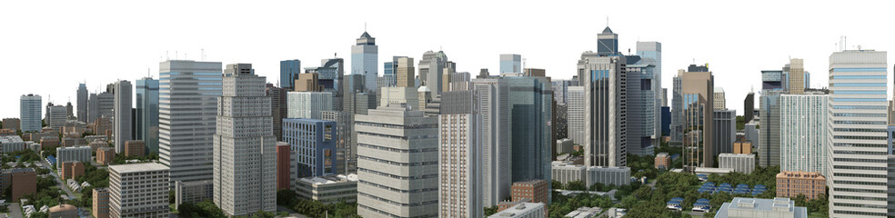 Fototapeta premium Title: 3D render panoramic view of a city on a transparent background