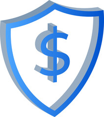 3D Blue Dollar Currency Shield Icon Isolated on Transparent Background