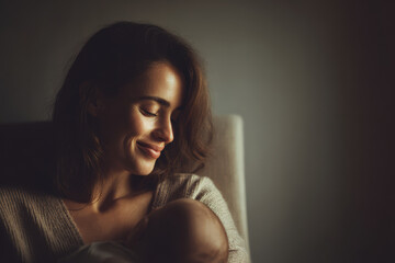 happy mother gently rocking her infant in cozy chair by window exuding deep tenderness