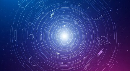 Abstract cosmic spiral background with planets, stars and comets for scientific concepts