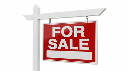 Red For Sale Sign on a White Background real estate