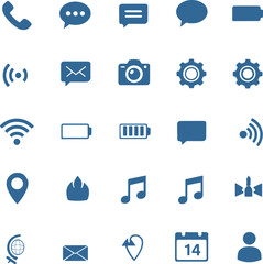 Collection of Blue Mobile App and Technology Icons on White Background phone call