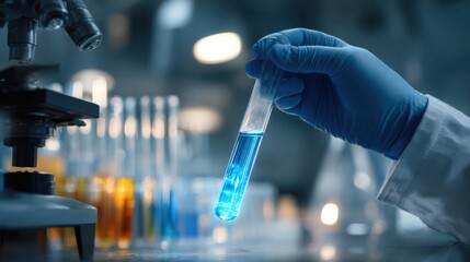a person holding a tube with blue liquid