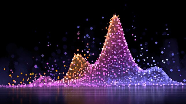 Colorful digital landscape formed by glowing particles, resembling sound waves or data visualization on a dark reflective surface. - Powered by Adobe