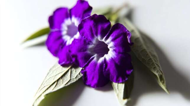 Close-up view of vibrant purple iochroma tubular flowers on clean white background showcasing natural beauty and detail in bright lighting