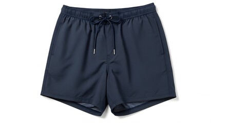 Stylish Swim Trunks: A pair of navy blue swim trunks, designed with a drawstring for a secure and comfortable fit, ideal for swimming, beach relaxation, and summer activities.