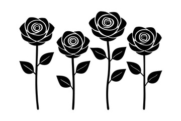 Elegant black rose silhouettes on a white background creating a minimalist floral design perfect for backgrounds stationery and romantic themes with a touch of modern sophistication and beauty
