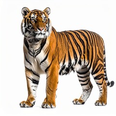 Obraz premium Majestic tiger stands confidently, showcasing its powerful striped coat and fierce gaze