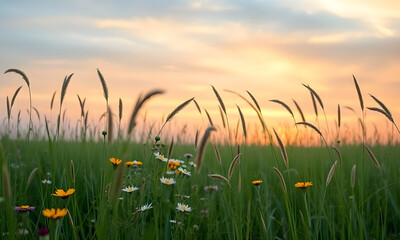 sunset in the grass HD Real Natural Background 