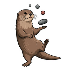 Cute otter juggling stones adorable cartoon otter juggling rocks playful otter juggling.